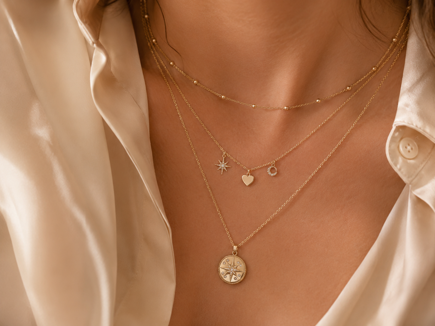 Layered gold necklaces