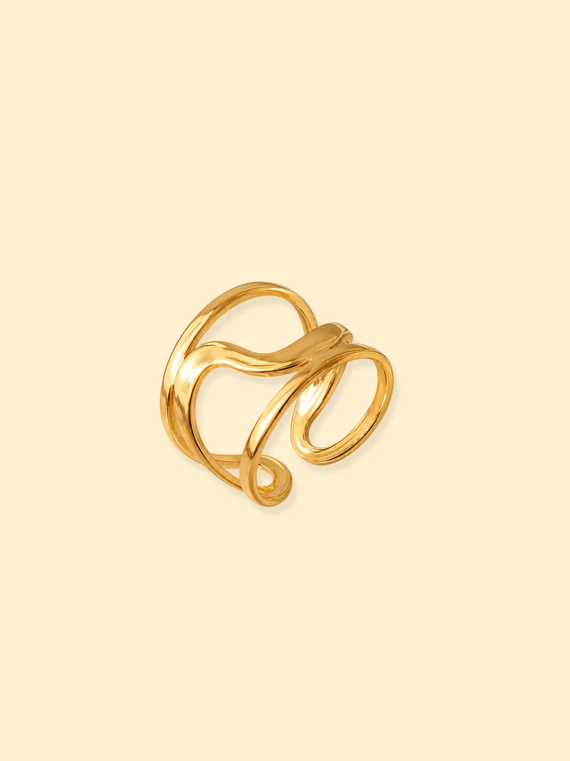 Wave Open Ring Stainless Steel 18K Gold Plated