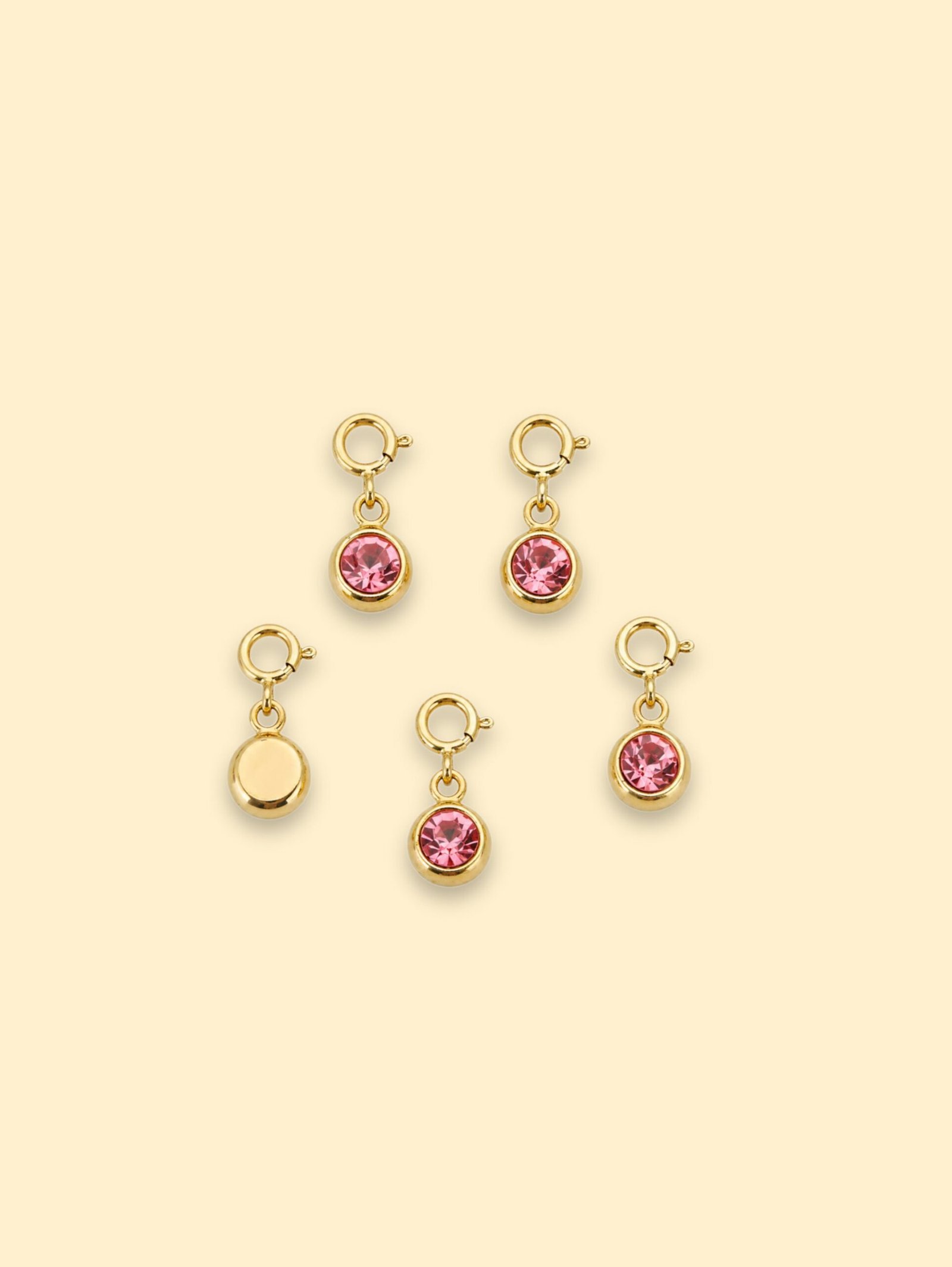 2F62AD65-6C51-46F7-A3EC-ABCAABA7CC1F-3 Pink Crystal Charm | 18K Gold Plated Stainless Steel - Image 1