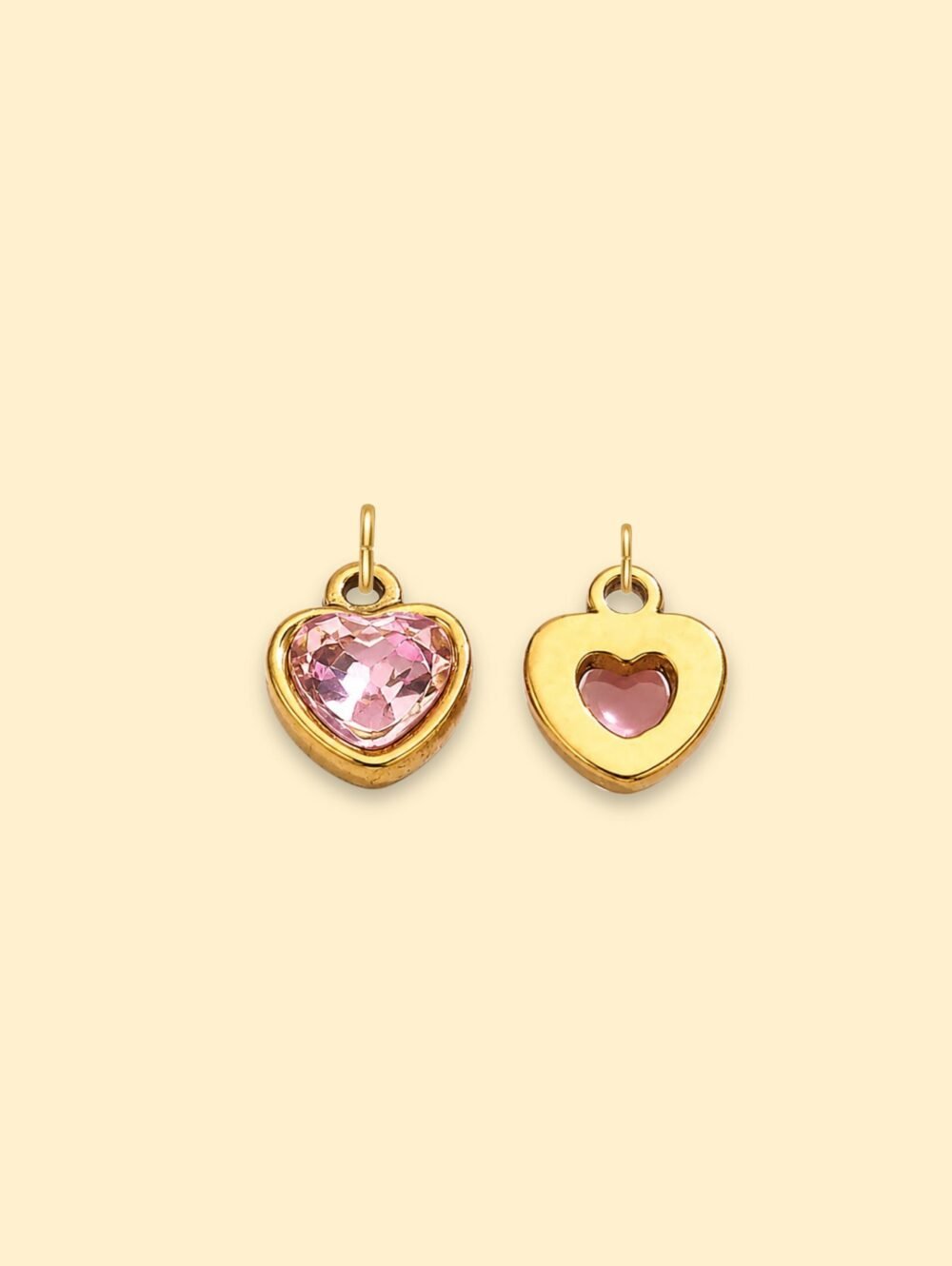 Pink Heart Crystal Charm 18K Gold Plated Stainless Steel - Image 2