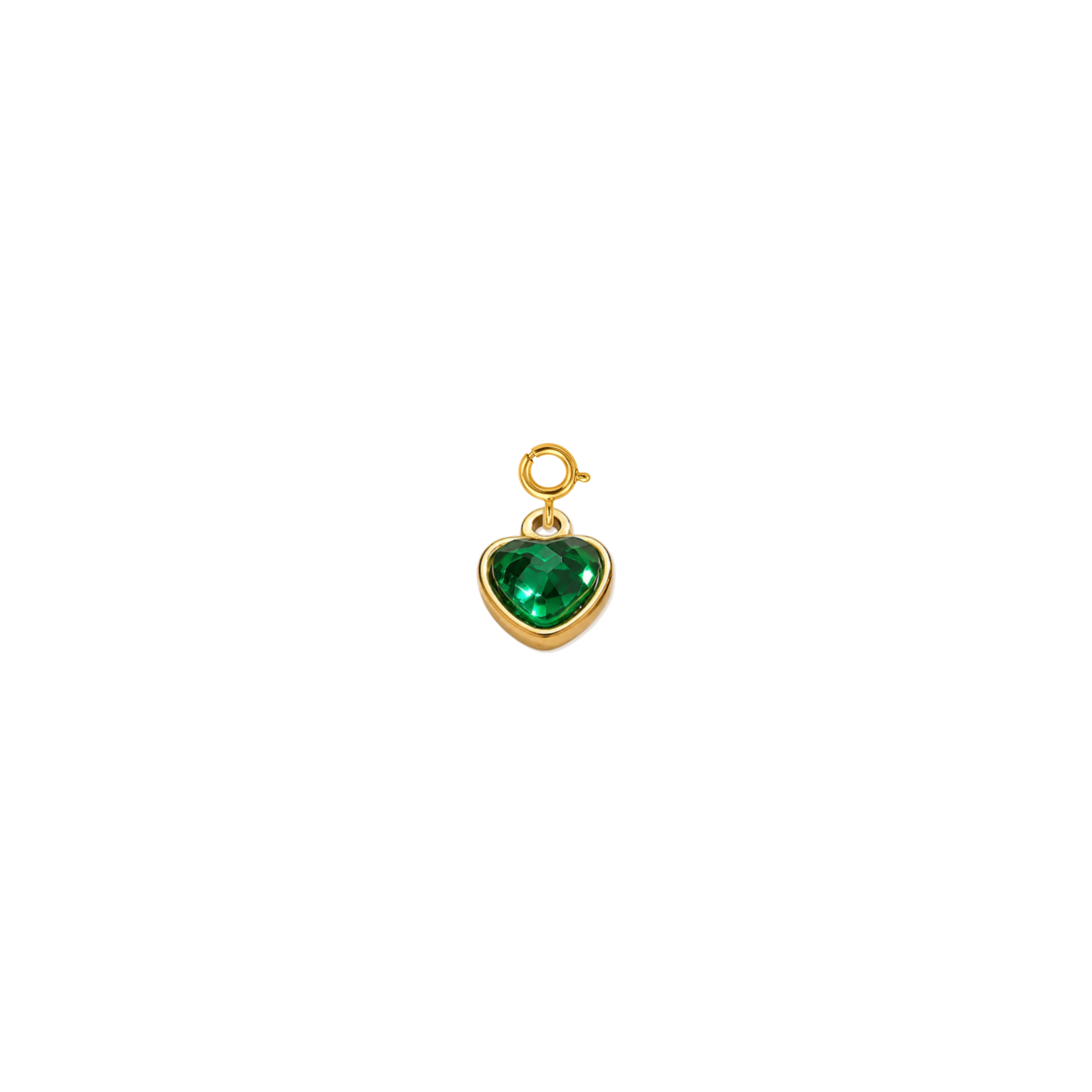 Emerald Heart Crystal Charm 18K Gold Plated Stainless Steel