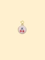 Cherry Oval Charm Pendant 14K Gold Plated Alloy.