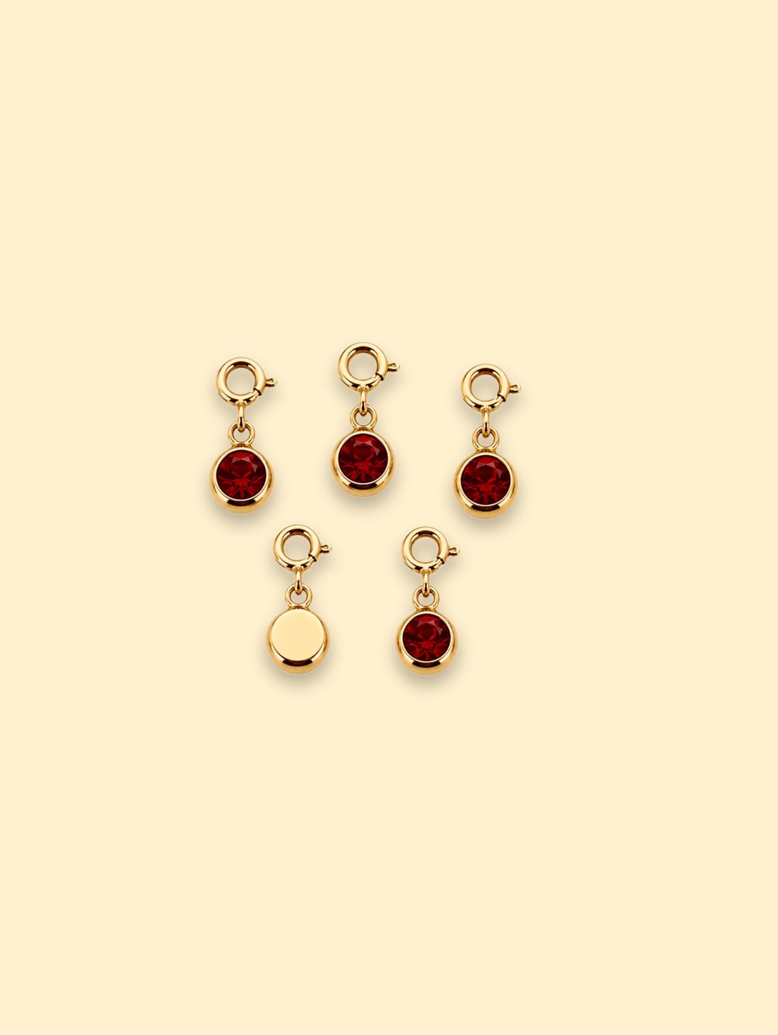 630F79EF-6AD4-4B12-9DAD-DF57C3B0A957-2 Dark Red Crystal Charm | 18K Gold Plated Stainless Steel - Image 1