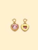 Pink Heart Crystal Charm 18K Gold Plated Stainless Steel