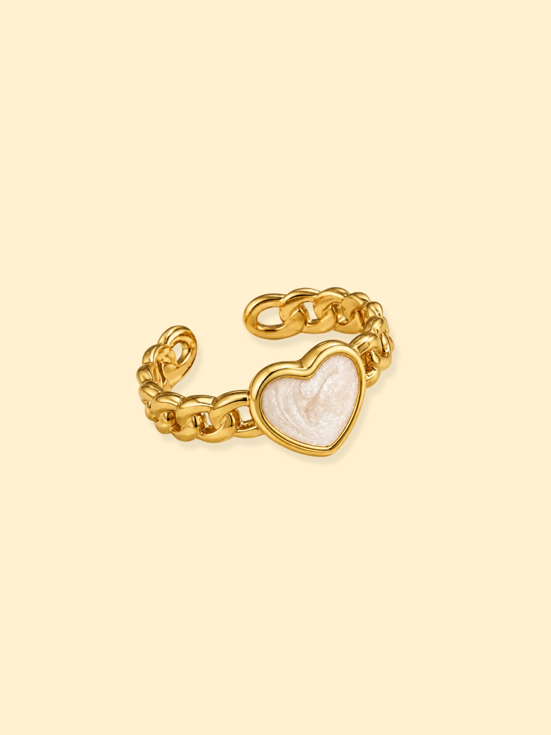 Heart Chain Ring Stainless Steel 18K Gold Plated