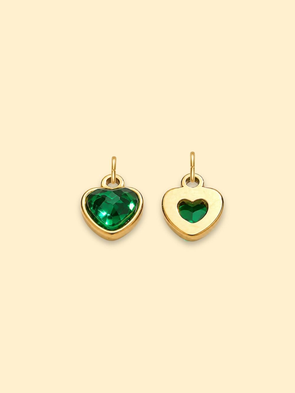 Emerald Heart Crystal Charm 18K Gold Plated Stainless Steel - Image 2