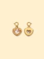 Champagne Crystal Heart Charm 18K Gold Plated Stainless Steel