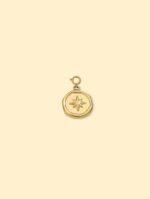 18K Gold Plated Compass Coin Charm Pendant Stainless Steel Anti Tarnish