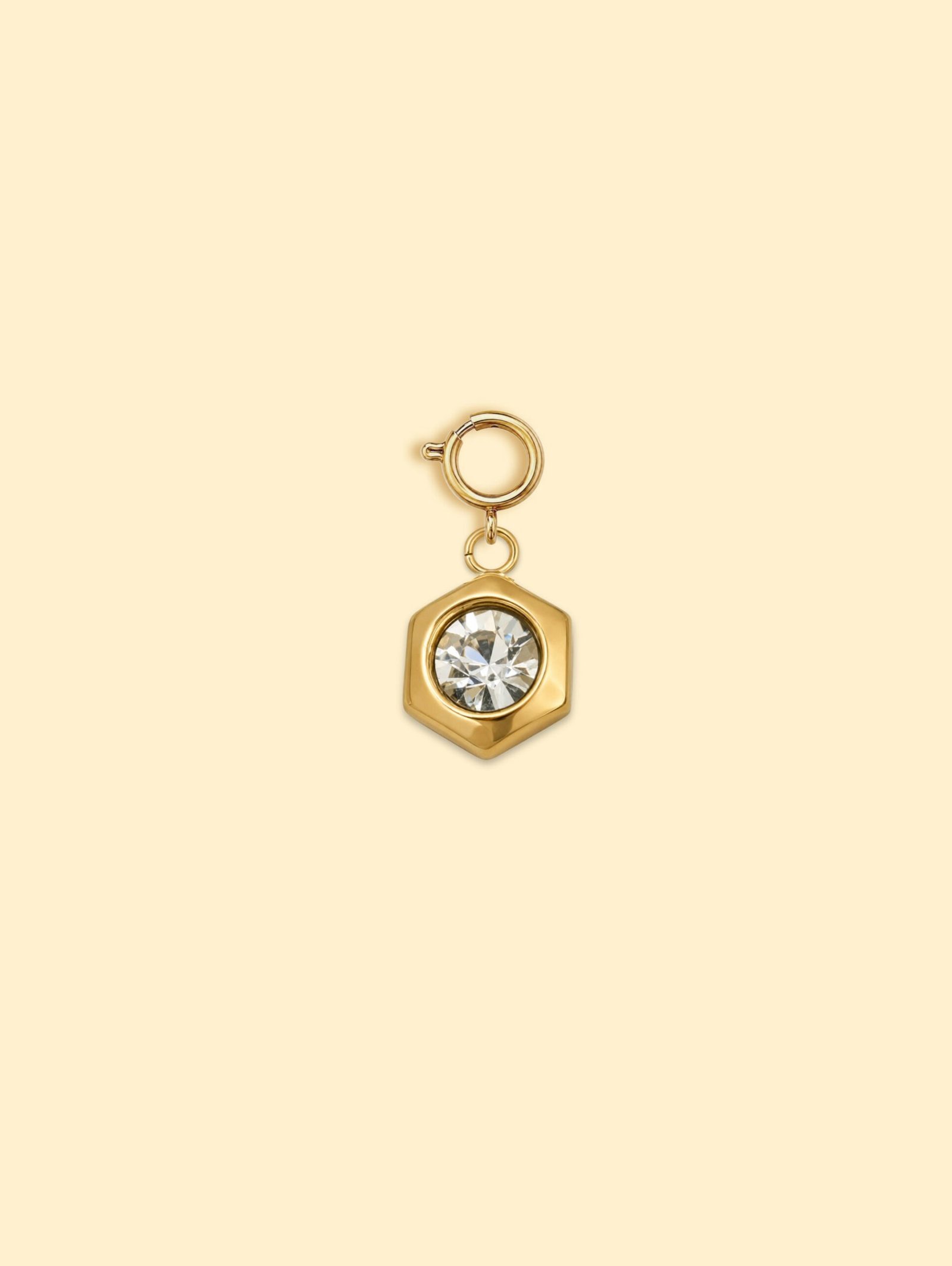 DB86F82C-B027-4694-BD17-3AB995AFD4C8-2 Crystal Hexagon Charm 18K Gold Plated Stainless Steel - Image 1