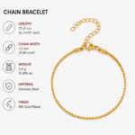 18K Gold Plated Box Chain Bracelet - Image 2