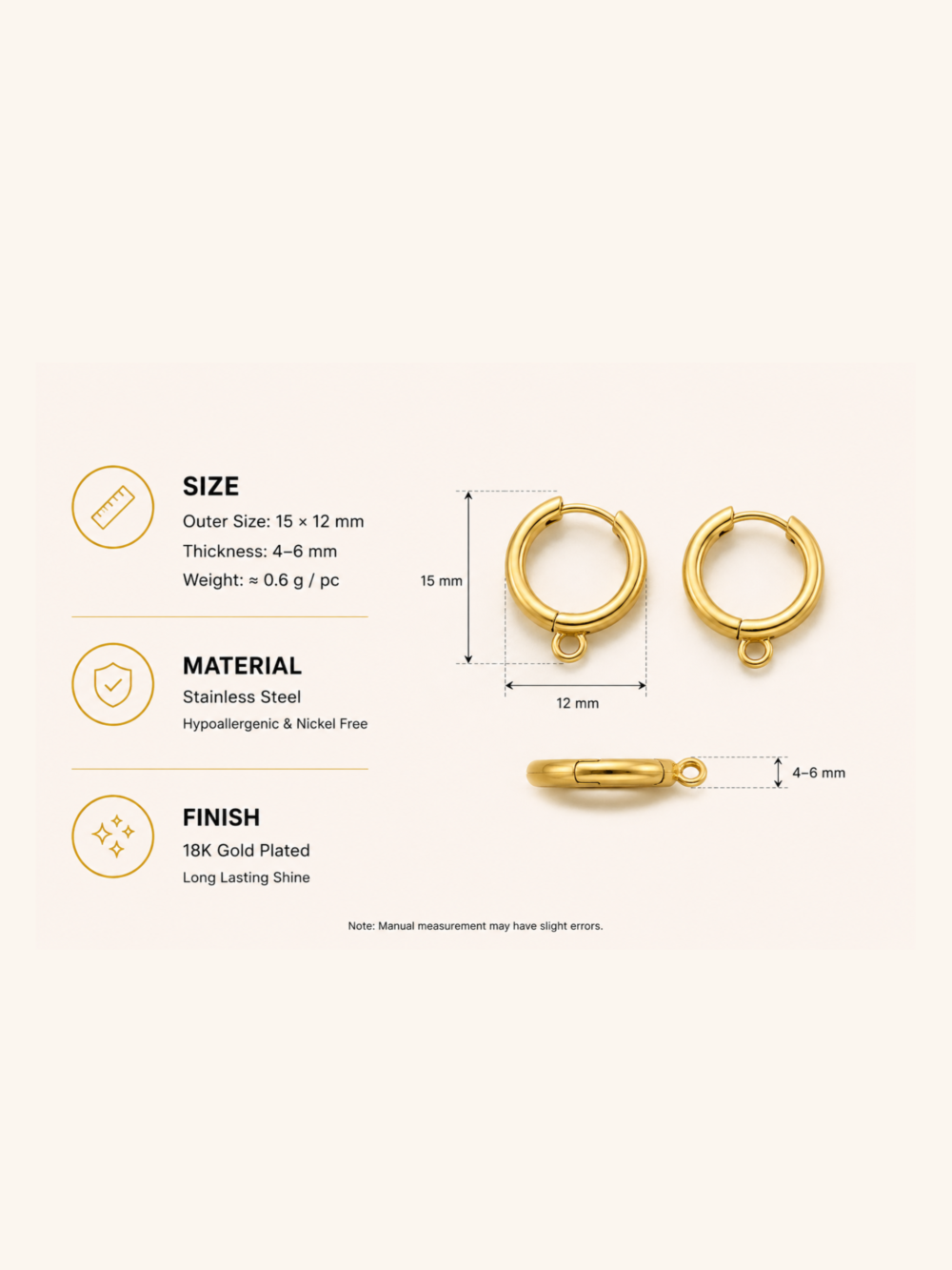 18K Gold Plated Charm Hoop Earrings - Image 2
