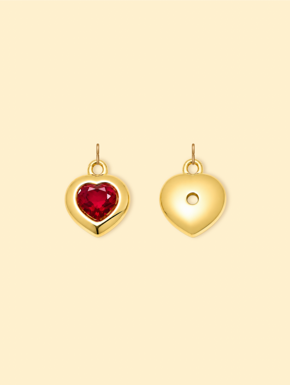 18K Gold Plated Stainless Steel Heart Charm with Maroon Crystal. - Image 2