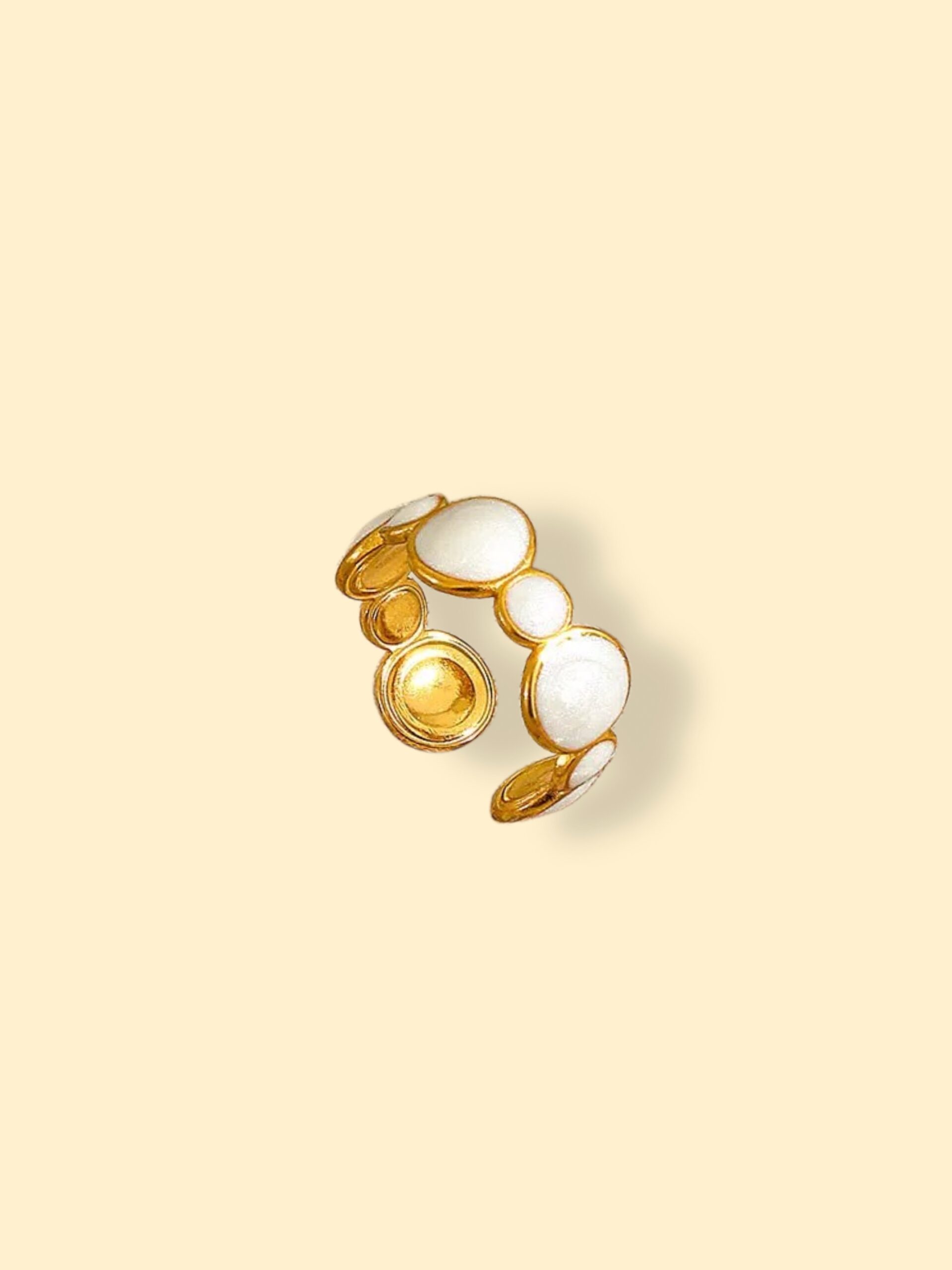 White Stone Circle Ring Stainless Steel 18k Gold Plated