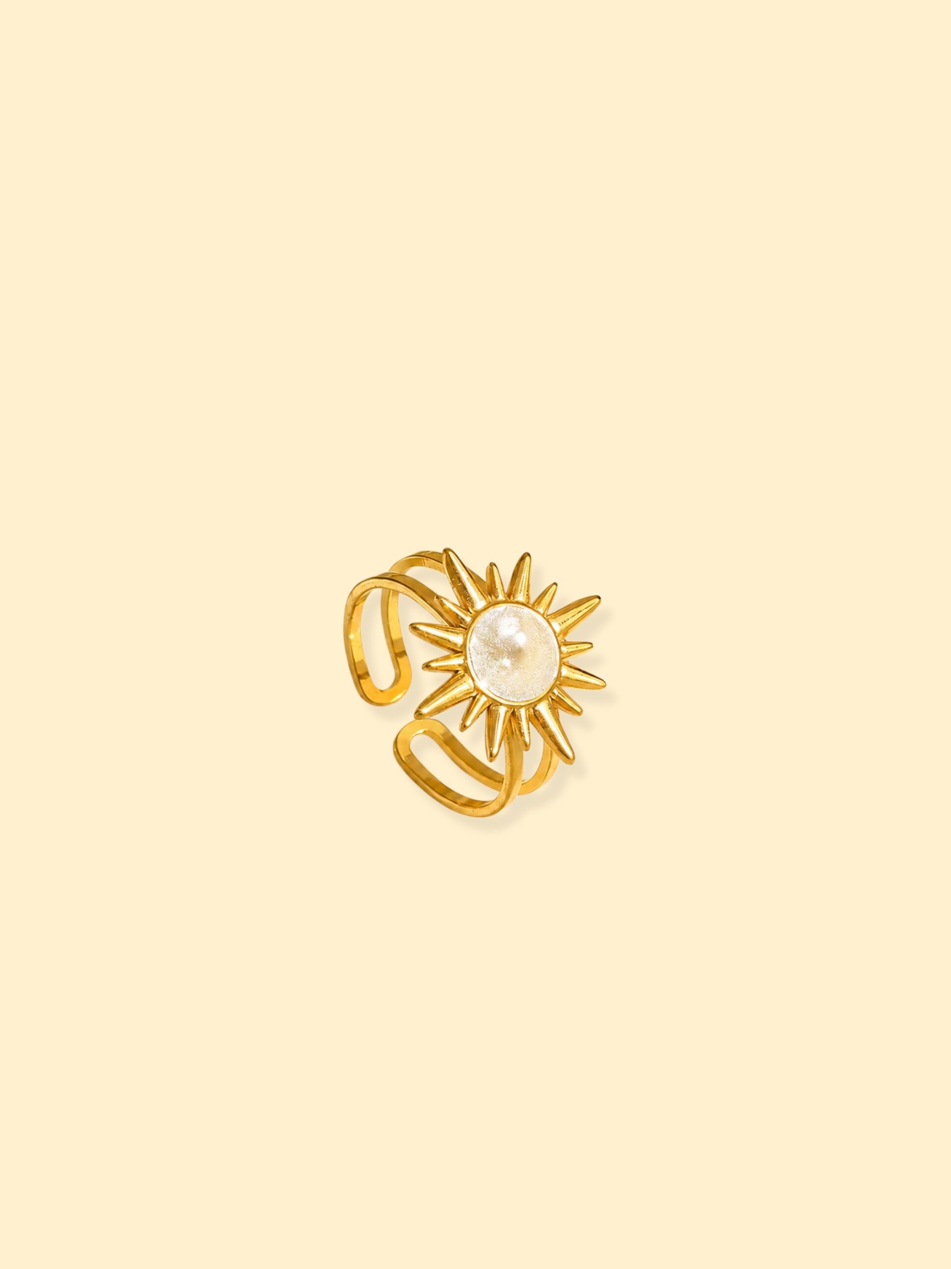Sunburst Pearl Ring Stainless Steel 18K Gold Plated