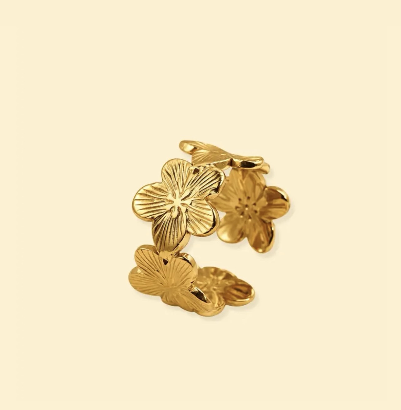 Floral Open Ring Stainless Steel 18K Gold Plated