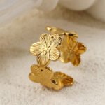Floral Open Ring Stainless Steel 18K Gold Plated
