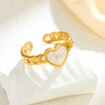 Heart Chain Ring Stainless Steel 18K Gold Plated