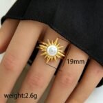 Sunburst Pearl Ring Stainless Steel 18K Gold Plated - Image 2
