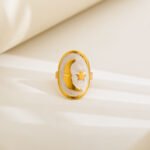 Moon Star Oval Ring Stainless Steel 18k Gold Plated