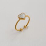 White Heart Ring Stainless Steel 18k Gold Plated