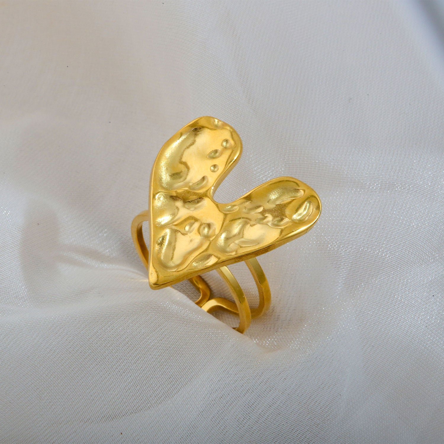 rn-image_picker_lib_temp_b0580754-c122-4ccf-9f7f-f2460b31297b-1 Hammered Heart Ring Stainless Steel 18K Gold Plated - Image 1
