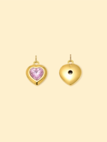 18K Gold Plated Stainless Steel Heart Charm with Pink Crystal. - Image 2