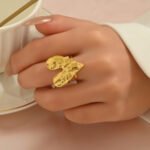 Hammered Heart Ring Stainless Steel 18K Gold Plated - Image 2