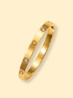 18K Gold-Plated Heart & Crystal Bangle Bracelet