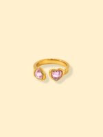 18K Gold Plated Pink Heart Open Ring