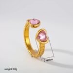 18K Gold Plated Pink Heart Open Ring - Image 3