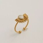 18K Gold Plated Pearl Sunburst Ring - Image 2