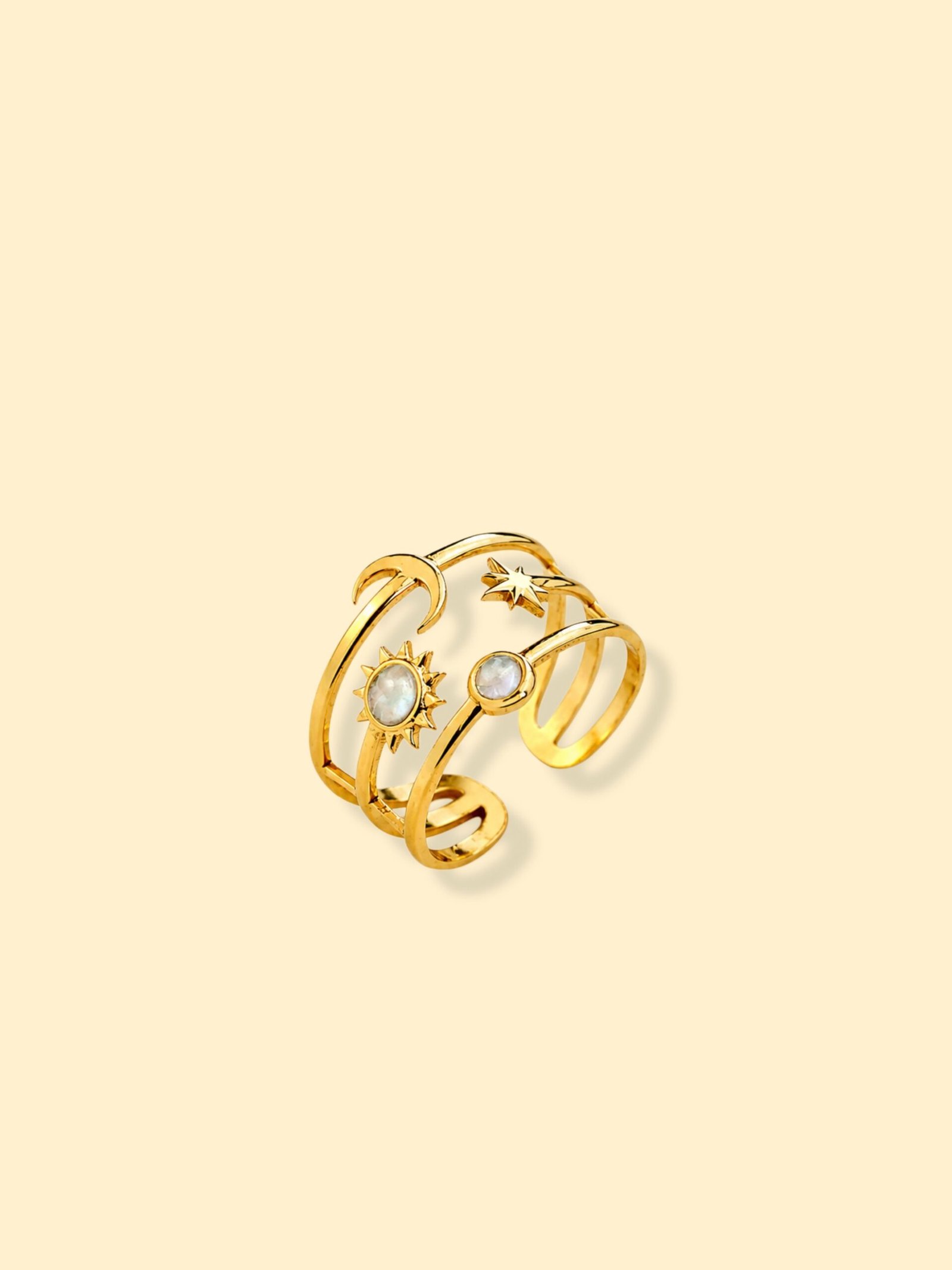 img_0378 18K Gold Plated Pearl,Moon & Star Open Ring - Image 1