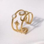 18K Gold Plated Pearl,Moon & Star Open Ring - Image 2
