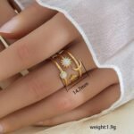 18K Gold Plated Pearl,Moon & Star Open Ring - Image 3