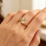18K Gold Plated Double Crystal Open Ring - Image 2