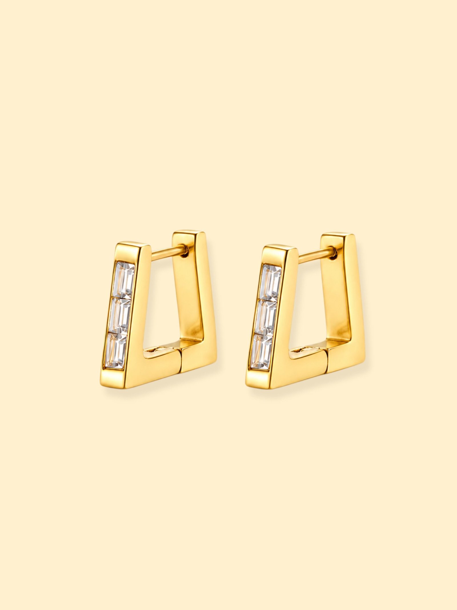img_0400 Aria Baguette Crystal 18K Gold-Plated Geometric Hoop Earrings - Image 1