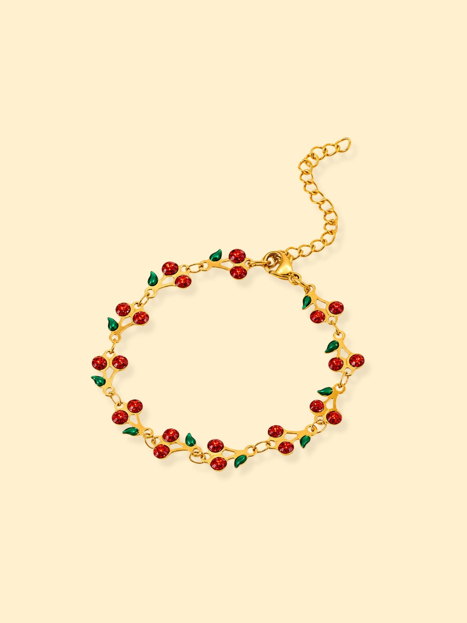 img_0408 18K Gold Plated Red Cherry Charm Bracelet - Image 1