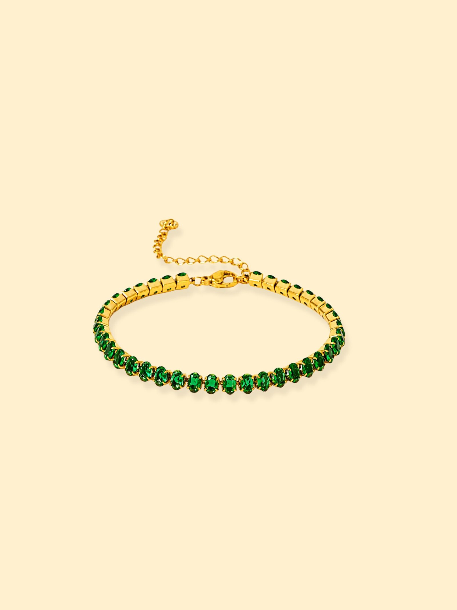 img_0419 18K Gold Plated Green Crystal Tennis Bracelet - Image 1