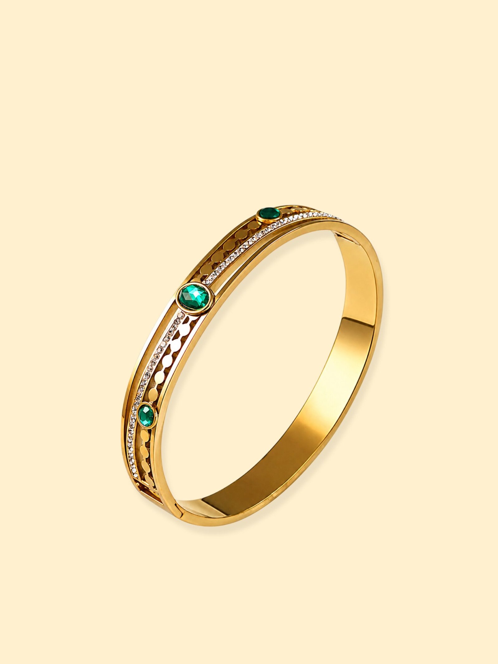 img_0428 18K Gold Plated Emerald Green Crystal Bangle - Image 1