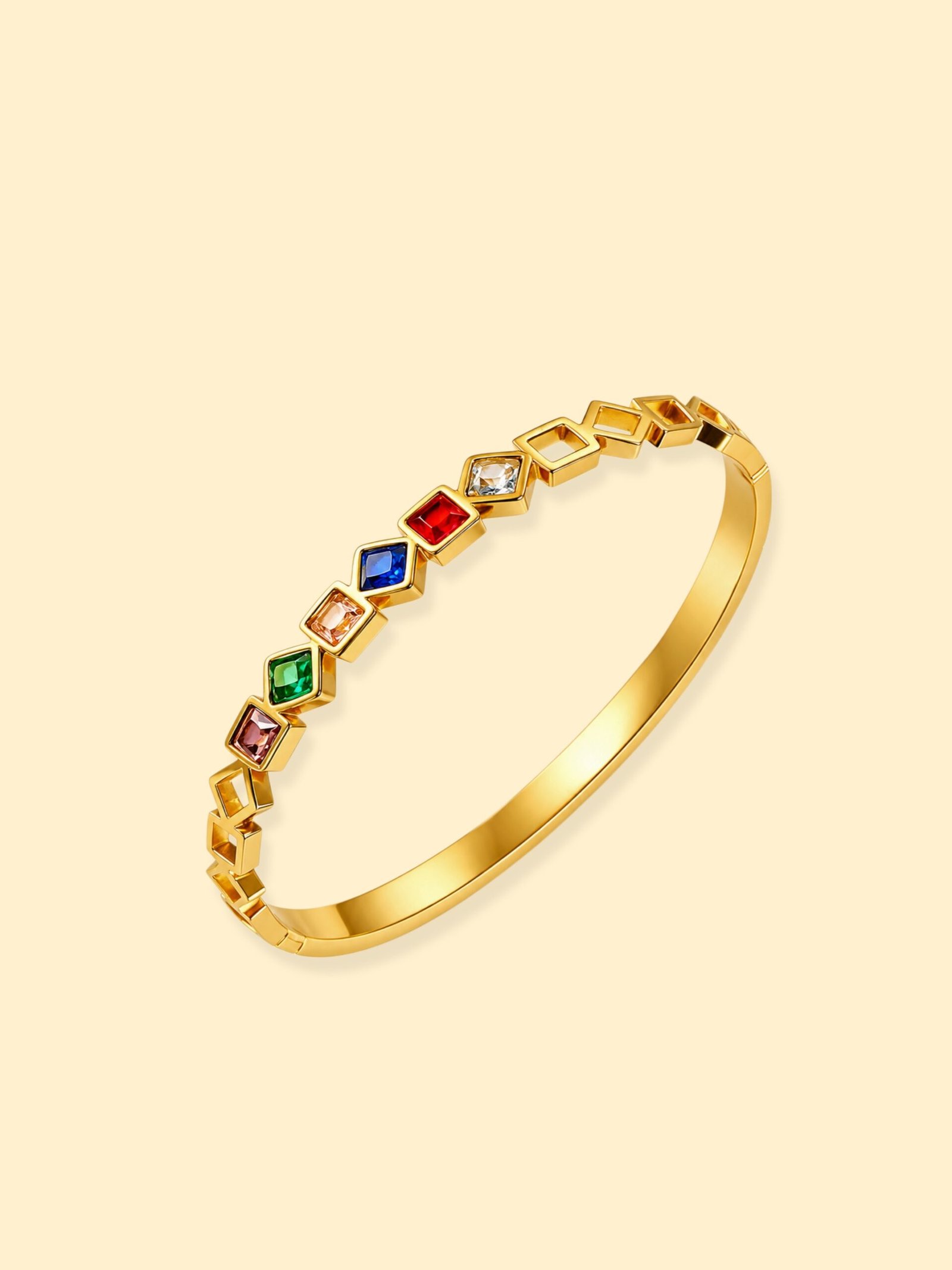 img_0435 18K Gold Plated Multicolor Square Crystal Bangle Bracelet - Image 1