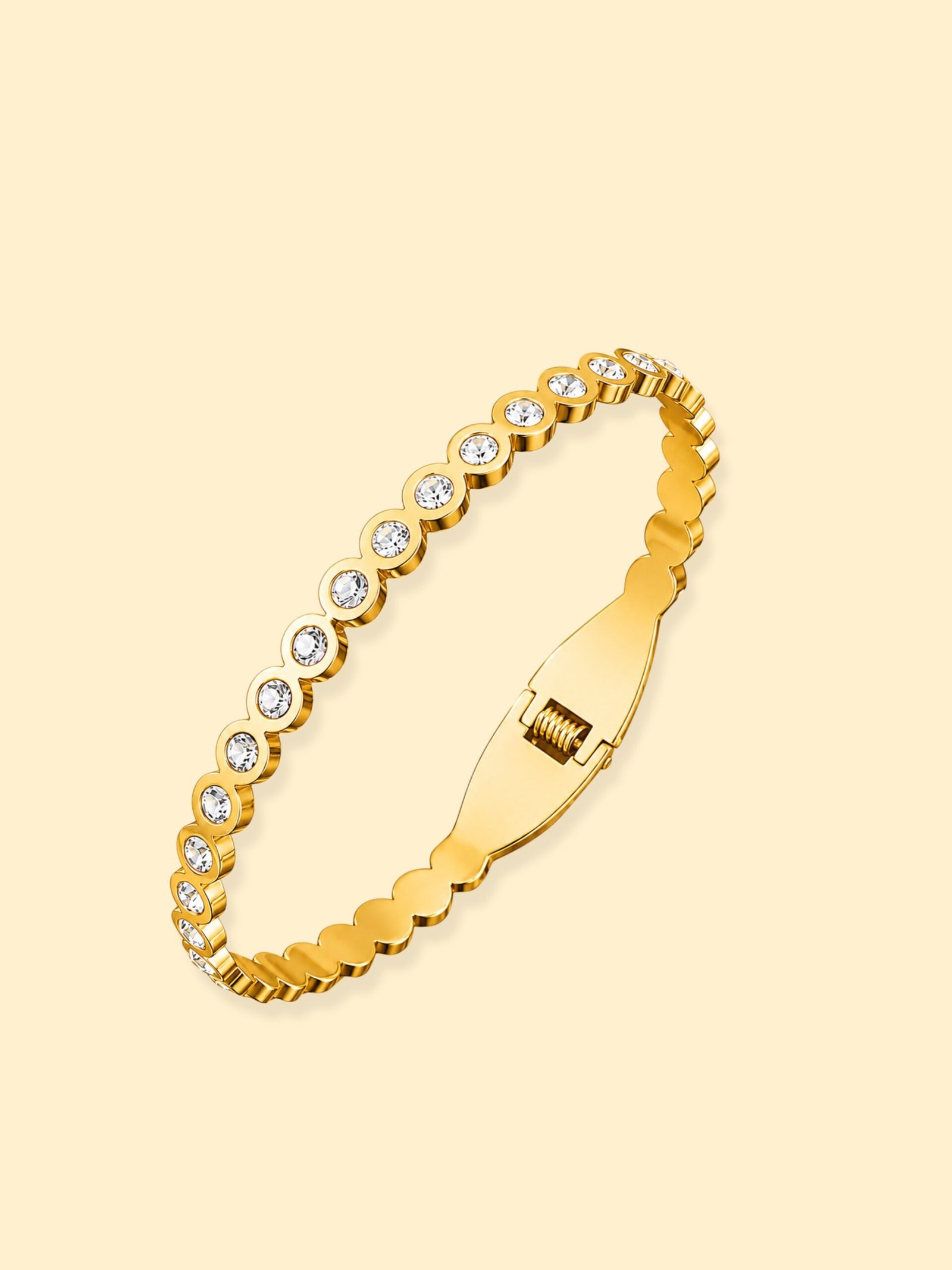 img_0436 18K Gold Plated Clear Crystal Tennis Bangle Bracelet - Image 1
