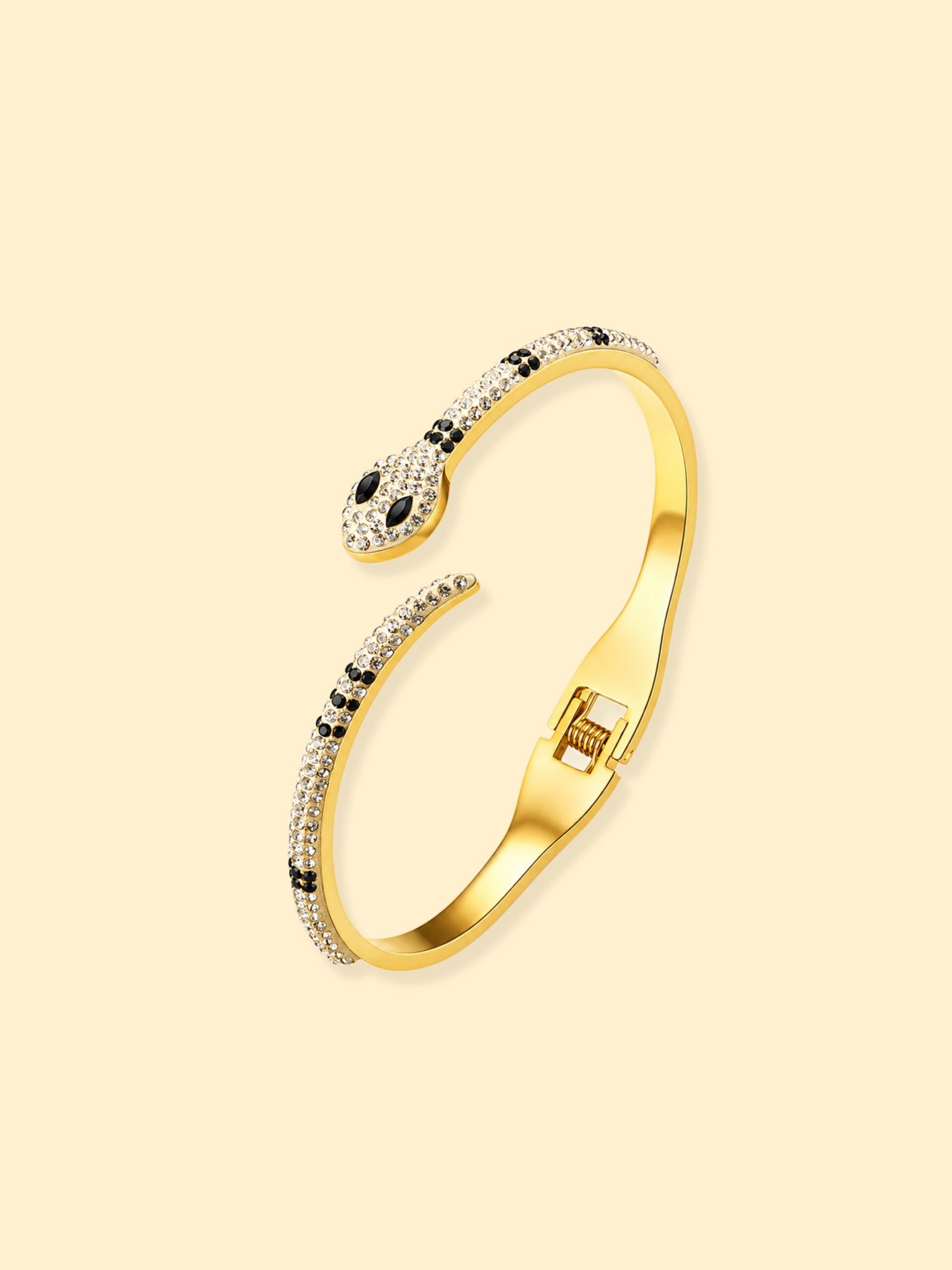 img_0438 18K Gold Plated Black & Clear Crystal Snake Bangle - Image 1