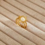 18K Gold Plated Pearl Sunflower Ring - Image 2