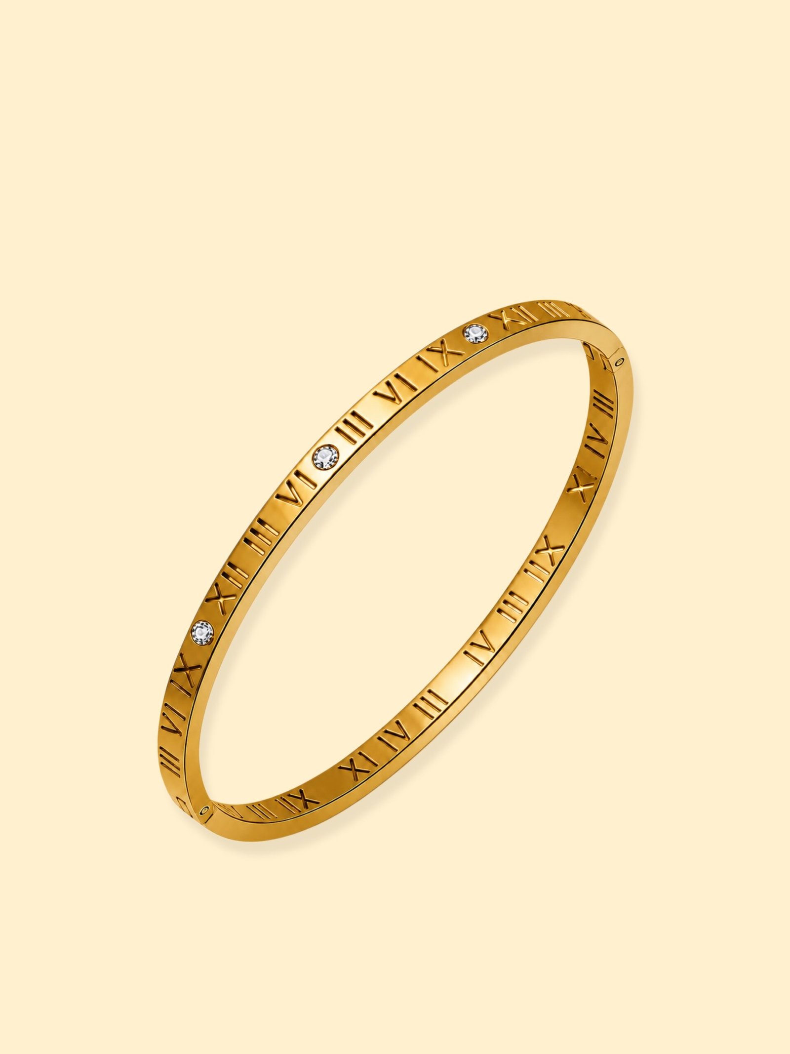 img_0441 18K Gold Plated Roman Numeral Crystal Bangle Bracelet - Image 1