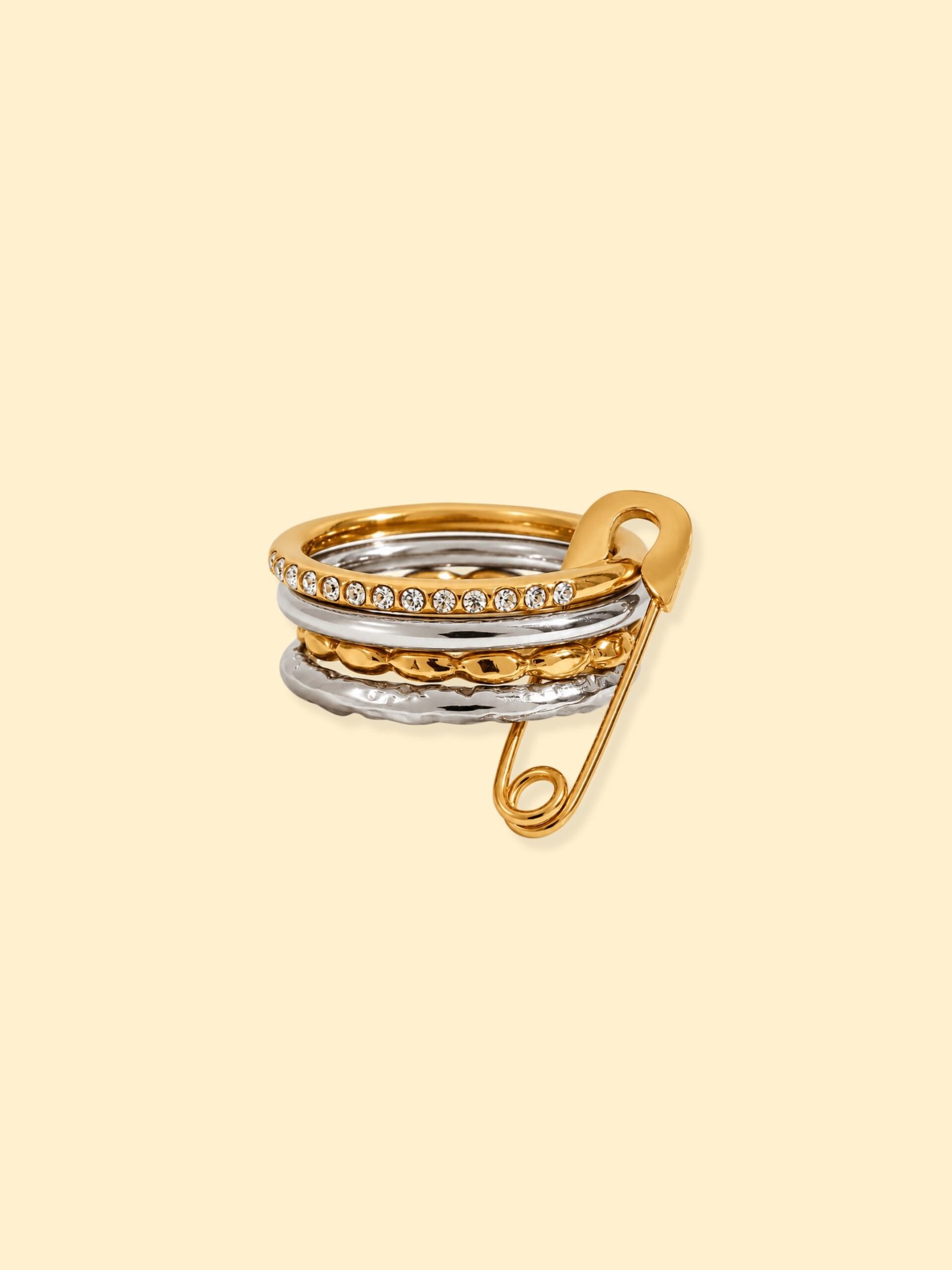 img_0443 18K Gold Plated Two-Tone Safety Pin Statement Ring - Image 1